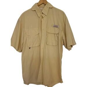WORLD WIDE SPORTSMAN Men's Beige Fishing Short Sleeve Shirt Sz Large